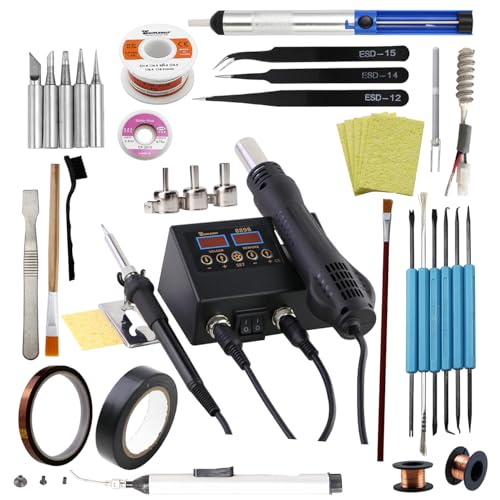 Soldering Rework Station Sumsour 8898 110V 2 in 1 Solder iron Hot Air Heat Gun Welding Repair Tools Full Kit