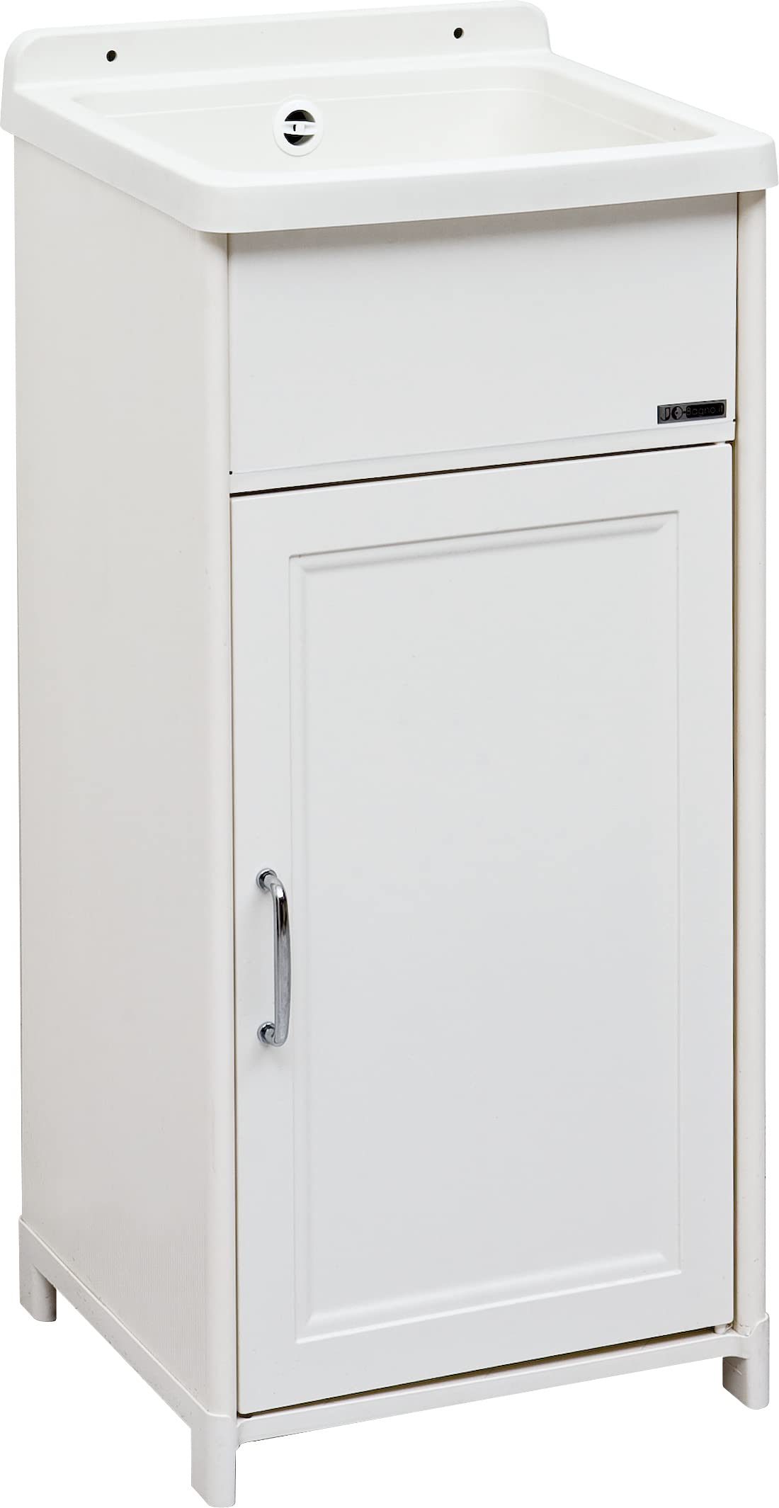 Lavadero de exterior interior resina PP y PVC blanco, reducido 40 x 40 x 86 cm h Pequeñas dimensiones compacto fácil montaje incluido sifonería