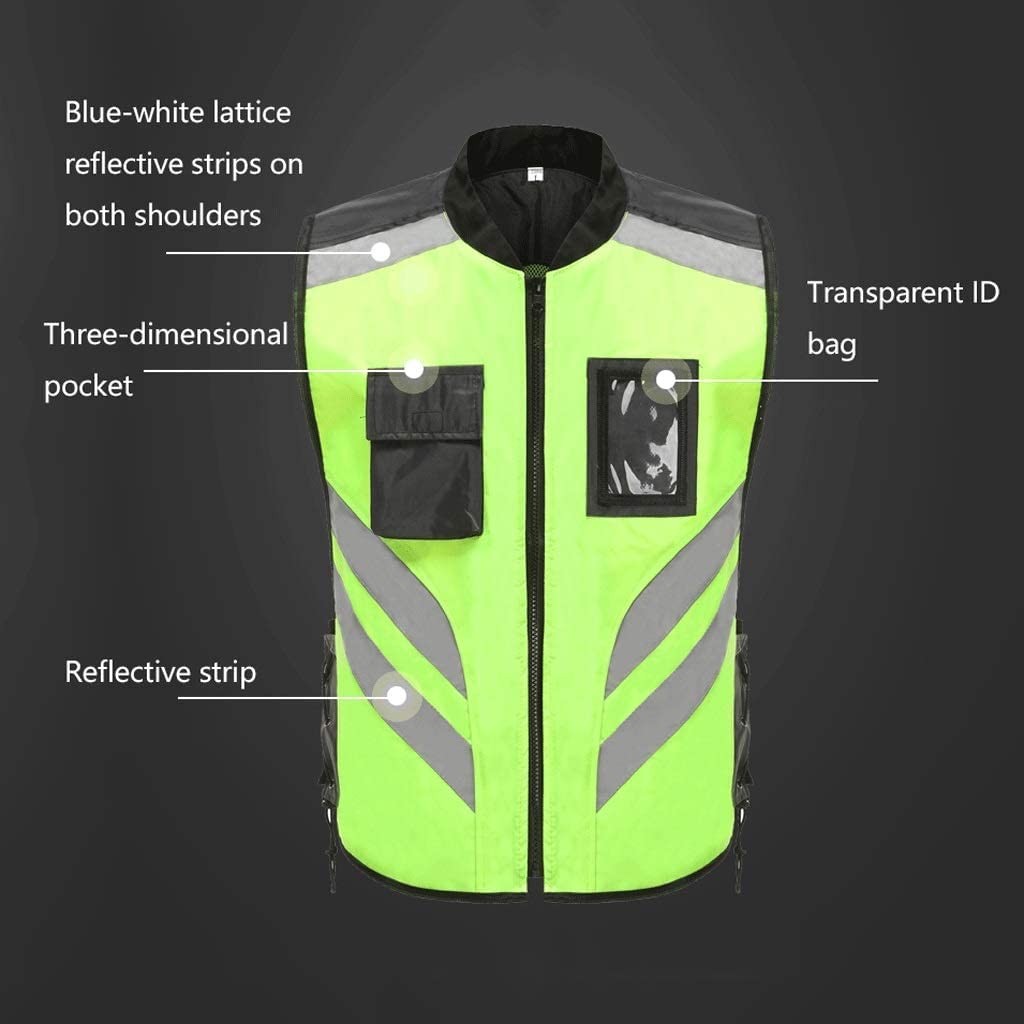 Alta Visibilidad de Seguridad de Seguridad de Trab Traje reflectante for ciclismo, chaleco reflectante de seguridad de tela Oxford con bolsillos y cremallera, chaleco verde fluorescente de alta visibi