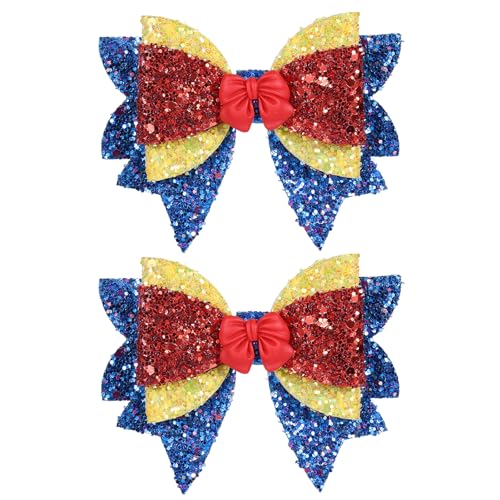 Glitter Princess Hair Bow Clips for Girls Women,3.5 Inch Sparkly Yellow Red Blue Hair Barrettes Alligator Hairpins for Halloween Dress up Birthday Party Costume Decor Accessories Gift