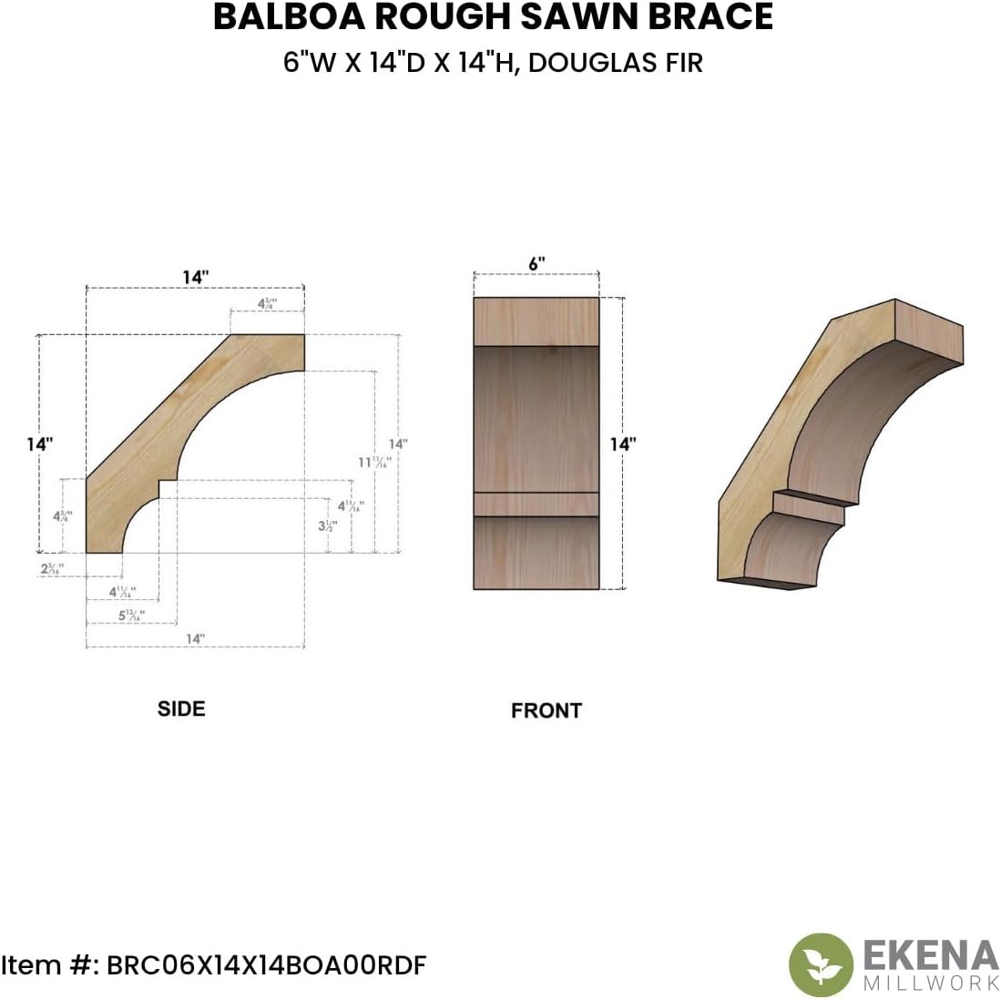 Ekena Millwork BRC06X14X14BOA00RDF 6"W x 14"D x 14"H Balboa Rough Sawn Knee Brace, Douglas Fir