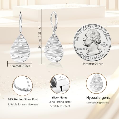 Sterling Silver Dangle Earrings for Women Trendy 14k Gold Dangle Drop Earrings Teardrop Hammered Leverback Earings for Women Jewelry Gifts3