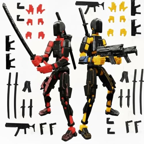 Image of ONNGEO 2 PC Black Action Figures Kit Titan 13, 3D Printed Multi-Joint Movable Robot, T13 Lucky Action Figure, Dummy Robot Action 13, Desk Decoration Creative Robots, Nova 13 Mechanical Doll (BYel, BR)