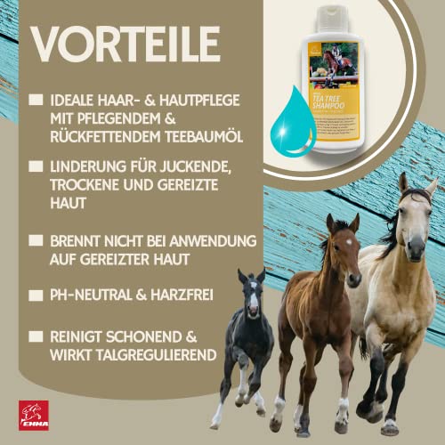 EMMA Teebaumöl Shampoo Pferd 500ml – Anti-Juckreiz Fellpflege pH-neutral – Pferdeshampoo gegen Schuppen & Geruch – mildes Shampoo für empfindliche Haut & Mähne Schweif – Hunde Katzen Shampoo