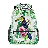 Mochila de viaje para laptop, diseño de hojas tropicales de tucán de pájaro, bolsa de libros para la escuela, estudiantes, iPad, tablet, mochila de hombro para hombres, mujeres, niñas, niños