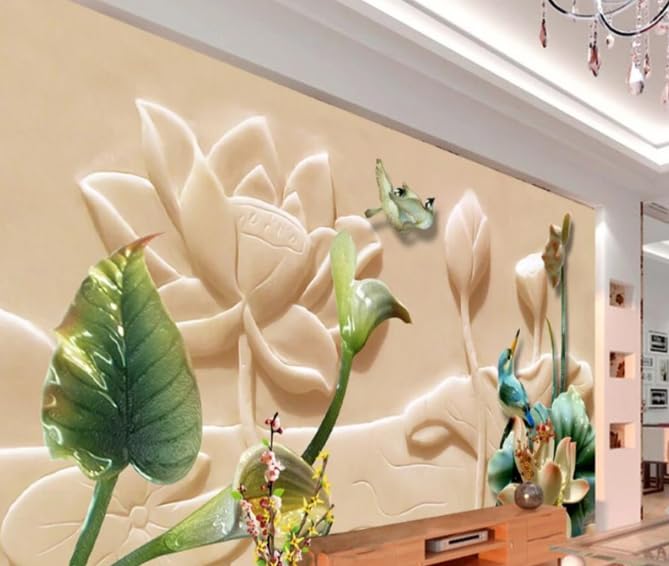 Papier peint effet relief jade sculpté haut de gamme pour décoration murale élégante de chambre