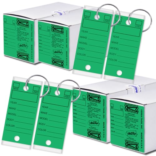 Image of Versa-Tags 1000 Key Tags, Self Protecting Poly, 1.25''x3'', Highly Resistant to Abrasion, Pack With Chrome Plated Rings Included - Color Green