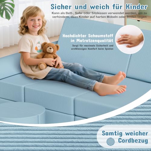 Miniatura 4 de Mamizo Sofá Para Niños, 15 Piezas Sofá Modular Para Niños, Sofá Infantil Convertible, Sofá De Juegos Para Niños Para Sala De Juegos, Posibilidades De Juego Infinitas, Hecho De Pana Azul