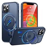 iPhone 12 / 12 Pro 用 ケース Magsafe対応 360°回転スタンド ワイヤレス充電 アイフォン12 / 12プロ 携帯ケース リング マグネット 縦横多角度 対応 カバー Uovon アイホン12 / 12プロ スマホケース 車載ホルダー ストラップ穴付き マット 半透明 黄变防止 指紋防止 金属ボタン 米軍MIL規格 ・ ブルー