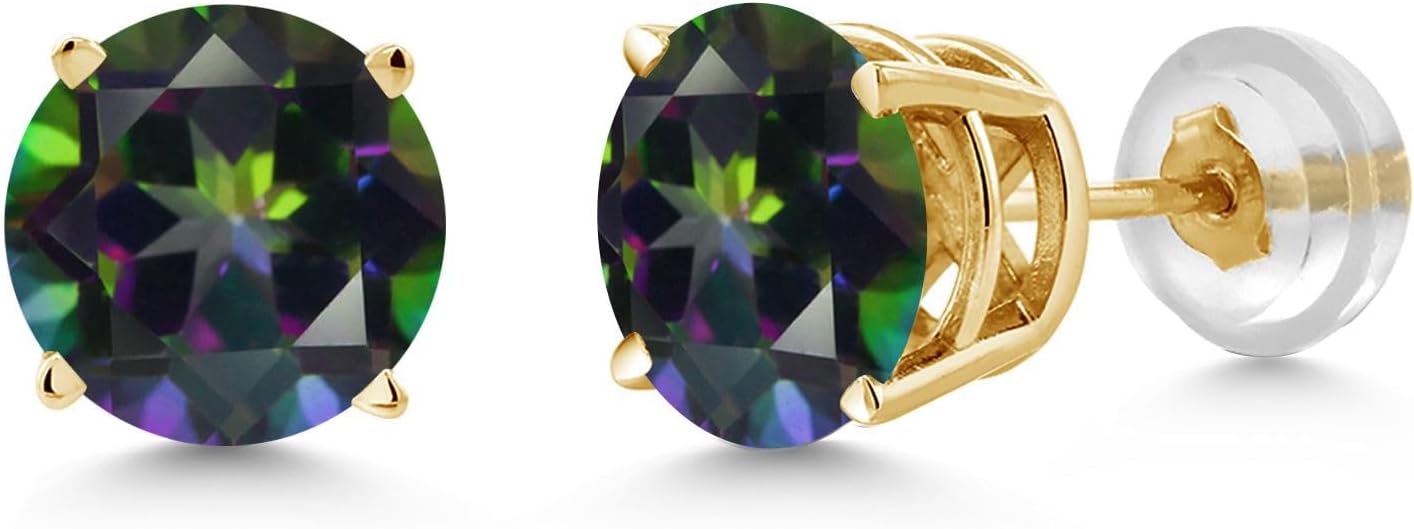 Gem Stone King 14K Yellow Gold Gemstone Birthstone Stud Earrings for Women Men | Round 6MM | Gold Earrings for Him and Her | Fine Jewelry Gifts for Mom Dad Wife