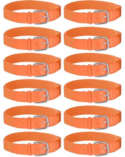 Hercicy 12 Pcs Baseball Belts Softball Belts Bulk for Adult and Youth Adjustable(Adult Size,Orange)