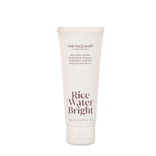 The Face Shop Rice Water Bright Rice Bran Gentle Exfoliating Cleanser - Hydrating, Moisturizing & Brightening Face Cleanser - Vegan Exfoliating Face Wash Face Scrub - Korean Skin Care Face Exfoliator