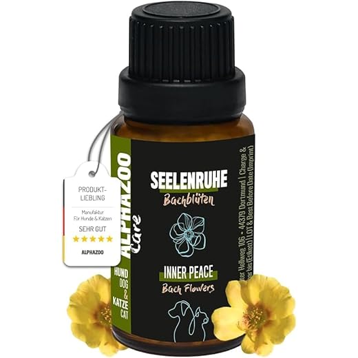 alphazoo Tranquilidad para el Alma Flores del Arroyo para Perros y Gatos 15ml, glóbulos contra la agitación y el estrés del Animal, sedante naturalmente Suave para la Calma y el Equilibrio