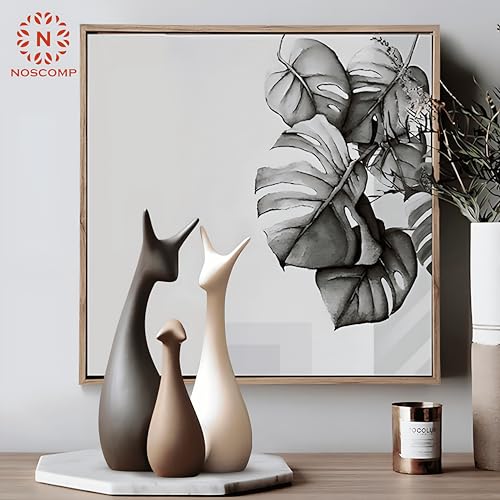 Image of NOSCOMP Home Decor Deer Family Statue Ceramic Figures Showpieces for Home Decor - (Set of 3, Black, White, and Ginger)
