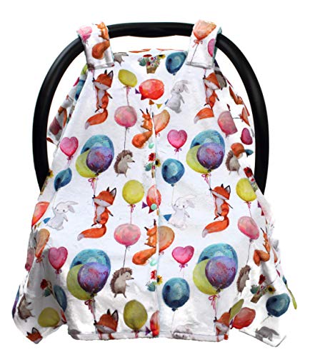 Image of Dear Baby Gear - Baby Car Seat Canopy - Infant Car Seats Covers - Carseat Canopies for Boys and Girls - Toddler Carseat Cover with Snap Opening (Forest Animals with Balloons /Opal Blue Dot 40 inchx30 inch)