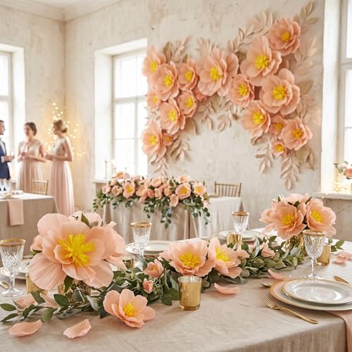 Image of Cholemy 24 Pcs Tissue Paper Flowers, Crepe Paper Flowers Decorations 8 inch 10 inch 12 inch for Wedding Party Baby Bridal Shower Carnival Party Birthday Nursery Wall Decor (Peach)