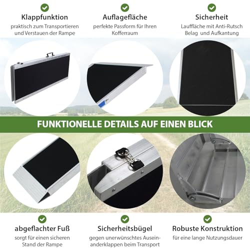 TRUTZHOLM Hunderampe klappbar 215 cm Traglast 180 kg Alu grau schwarz beschichtet Tierrampe Tasche
