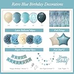 Blue Birthday Decorations - Blue Party Decor Balloons with Happy Birthday Banner Fringe Curtain Background Blue Pom Poms, Light Blue Birthday Decorations for Baby Boys Girl Men Women - Image 2