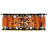 Halloween Autumn Kitchen Window Valance Curtain Trick Treat 52x18inch Short Half Bathroom Curtain Dr