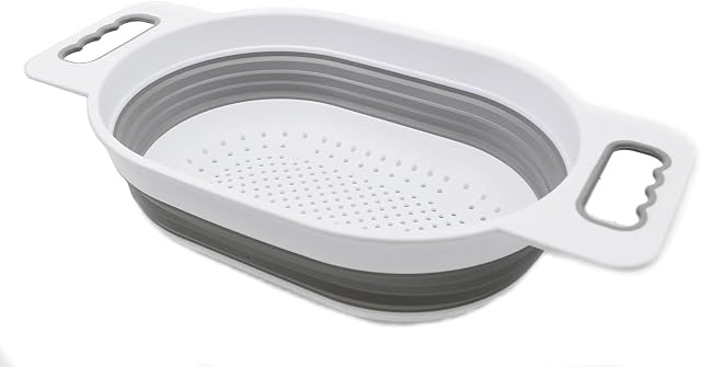SAMMART 5L Over The Sink Oval Colander (White/Grey, 1)
