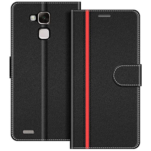 COODIO Funda para Huawei Mate 7, Magnético Funda con Tapa para Huawei Mate 7, Negro/Rojo
