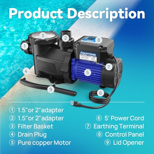 Aquastrong 1.5HP In/Above Ground Pool Pump, Dual Speed with Timer, 115V, 4795GPH, High Flow Self Primming Swimming Pool Pump,Black by AQUASTRONG - Used condition - Image 7