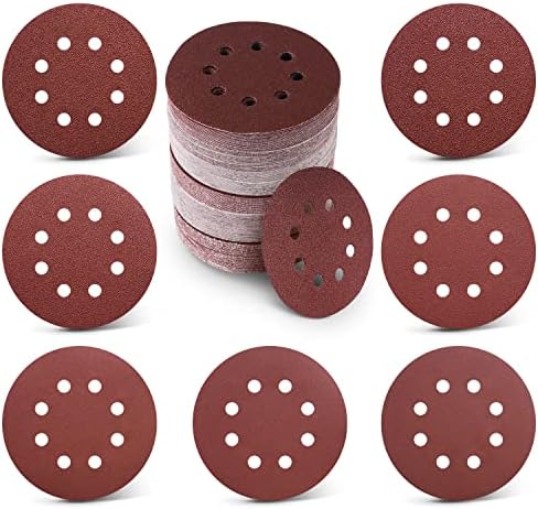 Ptalniy Sanding Disc, 100 Packs 5 Inch 8 Hole Sanding Discs Hook and Loop Sandpaper, Premium Aluminum Oxide Orbital Sander Pads 40 60 80 120 180 220 320 400 Grits Sandpaper for Random Orbital Sanders