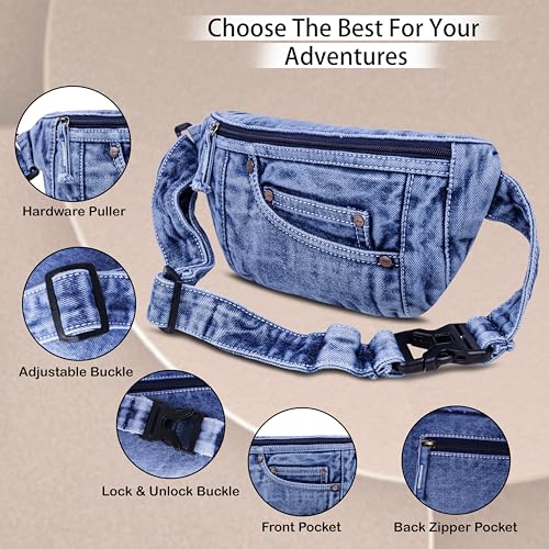 Image of ZAINTO Premium Denim Fanny Pack | Upcycled Waist Bag for Men & Women | Adjustable Slim Chest Bag | Eco-Friendly Lightweight Jeans Waist Pouch (Style 1)