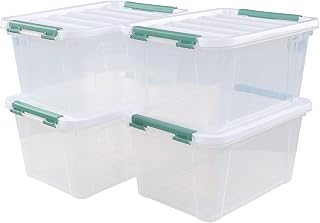 20 Quart Plastic Clear Storage Totes with Lids, Plastic Latching Boxes with Lids, 4 Packs