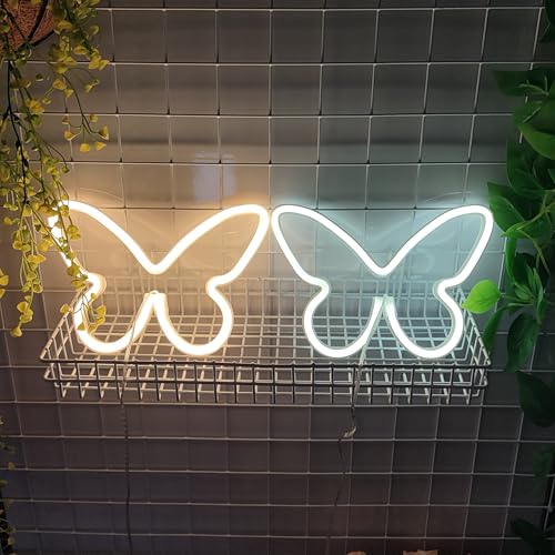 Image of JYWJ Butterfly Neon Sign,USB or 3-AA Battery Powered Neon Light,LED Table Decoration,Bedroom Wall Decoration,Birthday Gift,Wedding Supplies Business Gift(Warm)