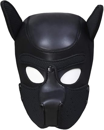Adults Neoprene Puppy Hood Mask, Cosplay Dog Full Face Pup Hood Mask for Role Play and Costume Parties