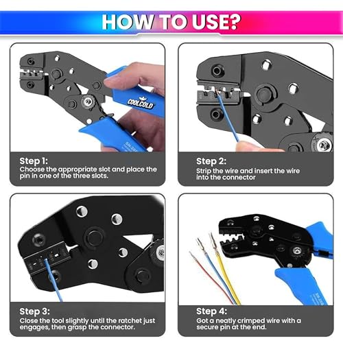 Image of COOLCOLD SN-28B Crimping Tool for Non-Insulated Terminals (AWG 28-18 | 0.1-1mm) - Heavy Duty Ratchet Crimper with Ergonomic Grip for Electrical & DIY Use