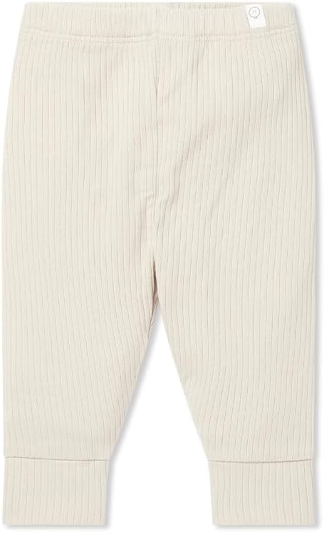 Mori Baby Unisex Premium Leggings in Ribbed Ecru - Casual Stretchy Pants with Stylish Cuffs and Elastic Waist - Viscose from Bamboo and Cotton Blend - 3-6 Months