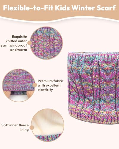 Kids Winter Hat Gloves Scarf Set,Toddler Girls Boys Beanie Hat with Earflaps,Knit Mittens & Neck Gaiter Warmer for Kids 4-123