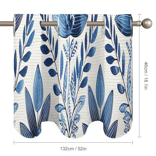 Cenefa de enrejado azul índigo de 2 paneles para ventanas de cocina, 52x18 pulgadas 6