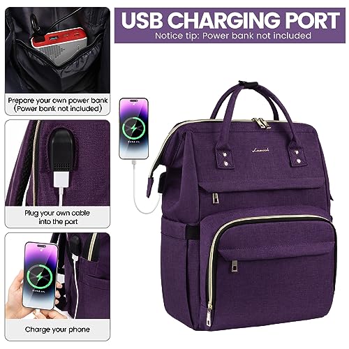 Image of LOVEVOOK Laptop Backpack for Women,17 Inch Professional Womens Travel Backpack Purse Computer Laptop Bag Nurse Teacher Backpack,Waterproof College Work Bags Carry on Back Pack with USB Port