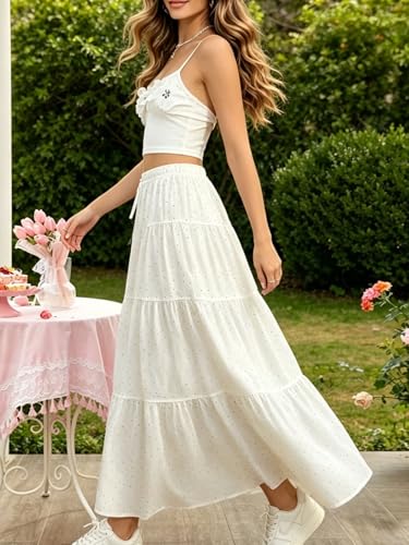 Image of Verdusa Women's Long Maxi Skirt Boho Flowy Flared Ruffle Skirts 2026 Beach Vacation Summer Going Out Outfits