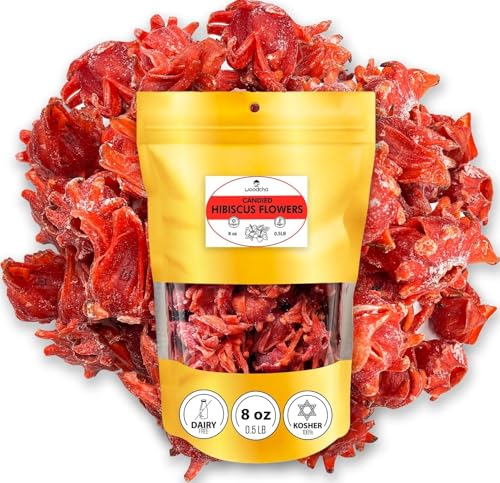 WOODCHA Roselle, Candied Hibiscus, Dried Edible Flowers, Edible Hibiscus Flowers Cake Decorations, Hibiscus Food, Dehydrated Flowers, Roselle, Kosher, Vegan- Perfect for Christmas, Easter, Thanksgiving, Weddings, Holidays & Homemade Desserts (8oz)