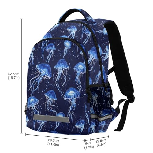 Blue Jellyfish Kids Backpack for School Breathable Mesh Sides Front Pocket with Organizers Reflective Strips Padded Shoulder Straps Durable 100% Polyester Fabric3