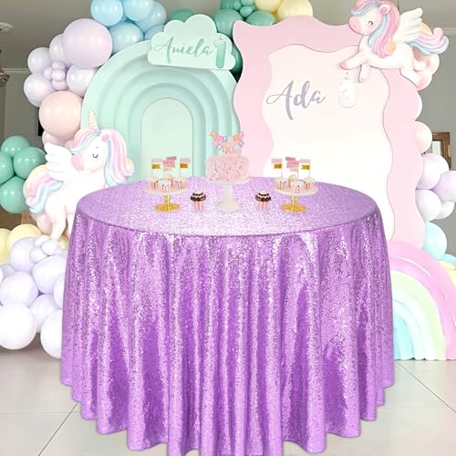 Light Purple Sequin Round Tablecloth 108 Inch Glitter Party Table Cloth