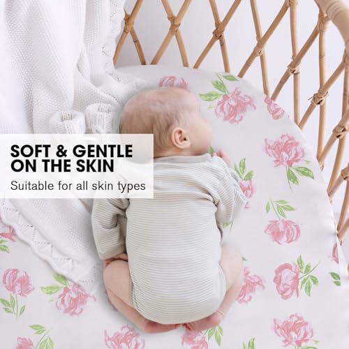 Image of Little Grape Land Bassinet Sheets 4 Pack, 33 inch x 18 inch Fitted Bassinet Sheets Up to 4 inch Deep Pocket, Ultra Soft Baby Bassinet Fitted Sheets for Bassinet Mattress, Rose Garden
