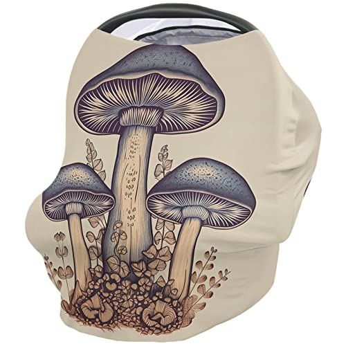 Nursing Cover for Breastfeeding Scarf, Mushrooms Leaves Brown Grass Baby Car Covers Super Soft Multi Use for Canopy Shopping Cart Cover Blanket Stroller Cover