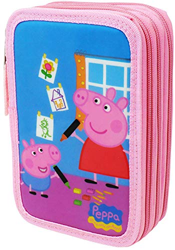 Estuche Peppa Pig de tres compartimentos, color rosa, 44 unidades, Rosa Cover