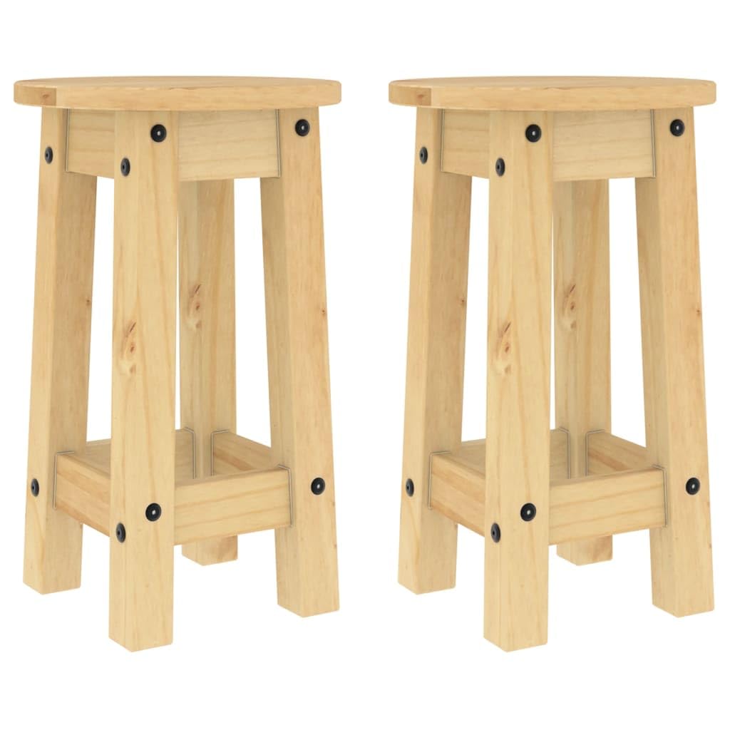 Tabouret de bar en bois massif de pin finitions cire de miel, lot de 2 pièces artisanales 30x50cm