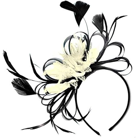 Black and Cream Fascinator on Headband Wedding Royal Ascot Races Women Cover