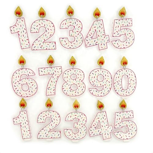 Set of 15 Birthday Candle Earrings - 15 Single Stud Earrings with Numbers 0-9 & Extra 1-5, Pink Outline, Sprinkles, Glitter Flame