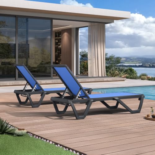 Image of PURPLE LEAF Outdoor Lounge Chair Aluminum Chaise Lounge Patio, Royal Blue