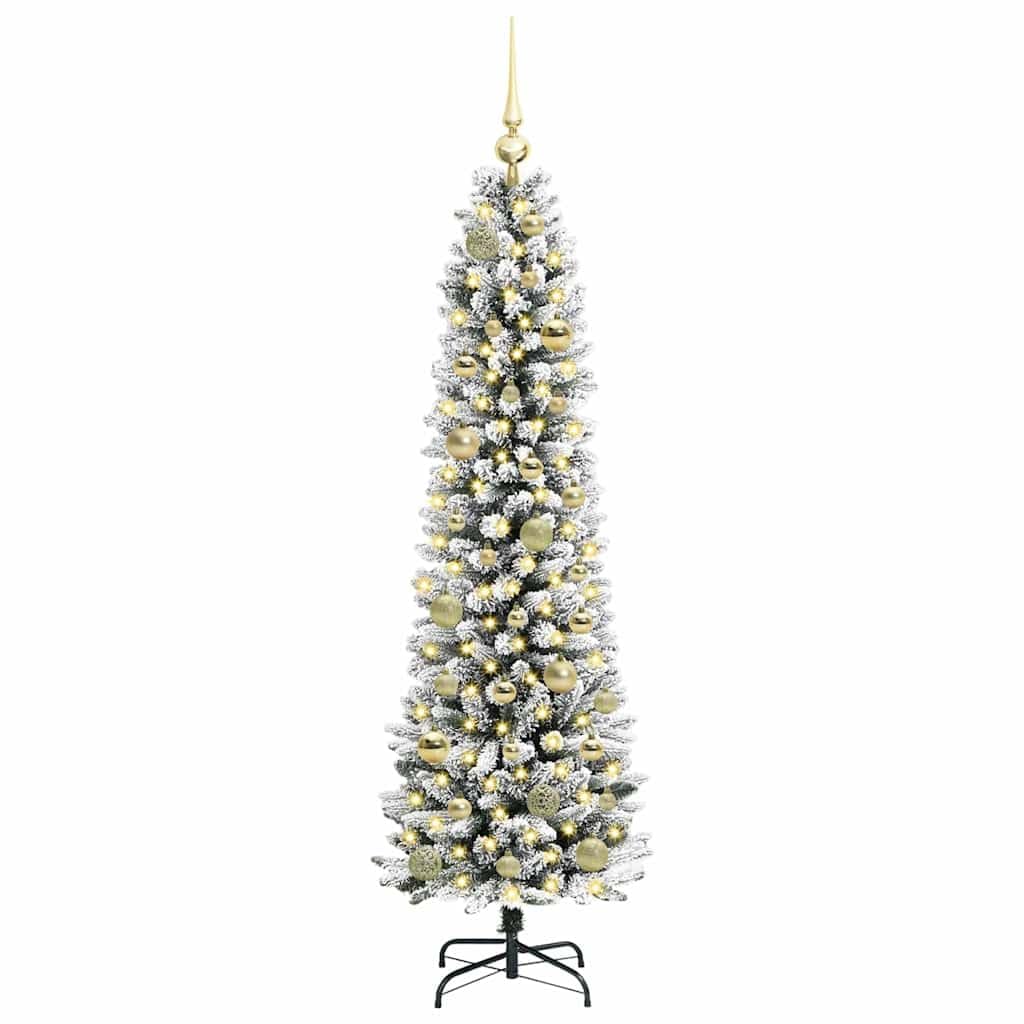 Sztuczna choinka, wysokość 150 cm, zielono-biała z 150 diodami LED o ciepłej białej barwie, stożkowa, metalowy stojak do użytku wewnątrz i na zewnątrz