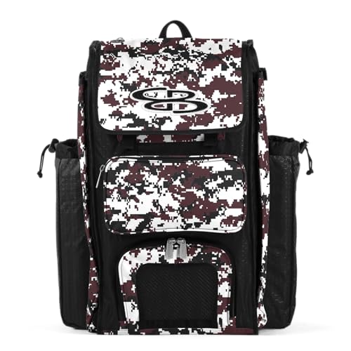 Boombah Catchers Superpack Bat Bag Digital Camo Black/Maroon - 23-1/2" x 13-1/2" x 9-1/2" - Multiple Colors - Holds 4 Bats - Backpack Version (no Wheels)