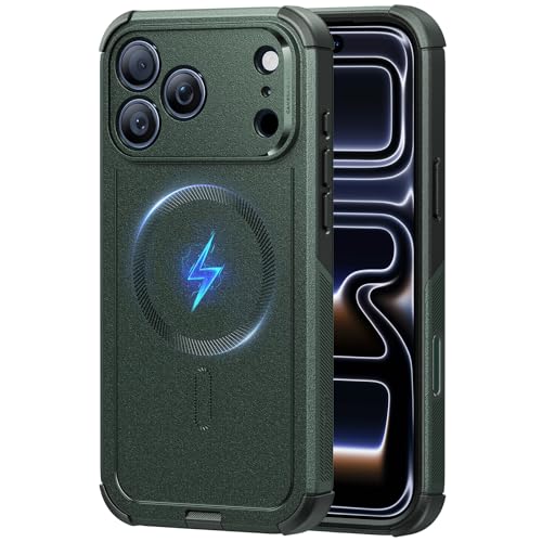 Image of ESR for iPhone 17 Pro Max Phone Case, 23ft Military-Grade Drop Protection, Shock-Absorbing Rugged Cover, MagSafe Accessories Compatible, Cyber Series, Olive Green